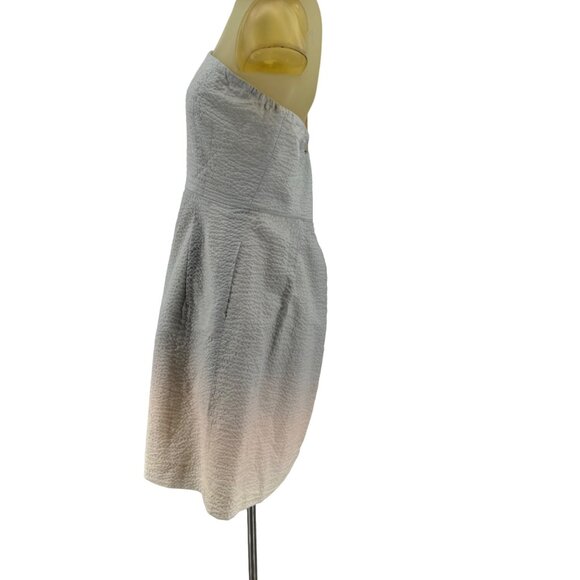 J Crew Strapless Dress Size 14 Womens Gray ombre Cotton crinkle  Lined pockets - Picture 3 of 5
